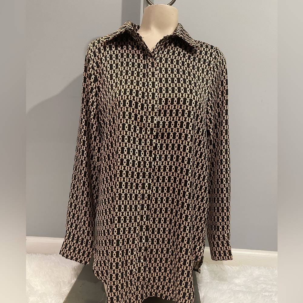 Nasty Gal gold chain link black blouse shirt top woman’s XXS button up